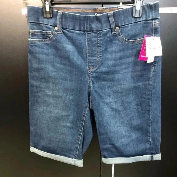 Kim Rogers Bermuda Pull On Straight,tummy control, rolled cuff, blue jean - Picture 1 of 7